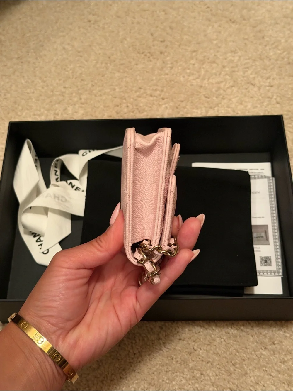Chanel almost new Giftable pink caviar leather mini micro crossbody bag purse